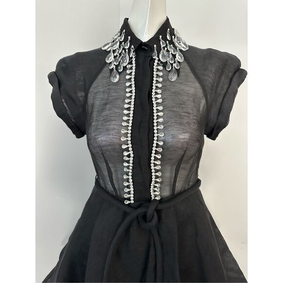 NWT ZIMMERMANN Matchmaker Flip belted crystal-embellished silk-blend Mini Dress - Picture 5 of 11
